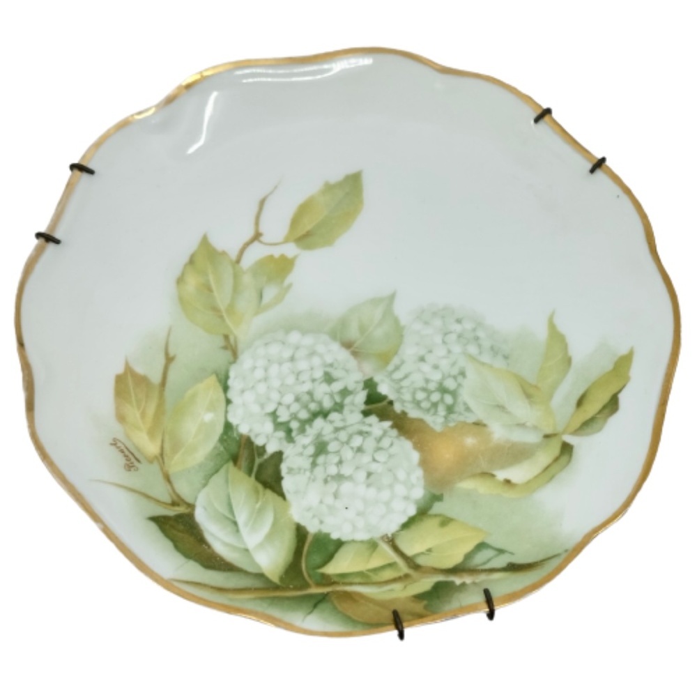 ANTIQUE~PICOURT CRYSANTHEME~BAVARIA~ Gold Edge Green Floral Porcelain Plate 8"